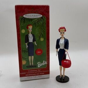 Vtg Hallmark Barbie & Hatbox Christmas Ornament Set Commuter Collectible Decor